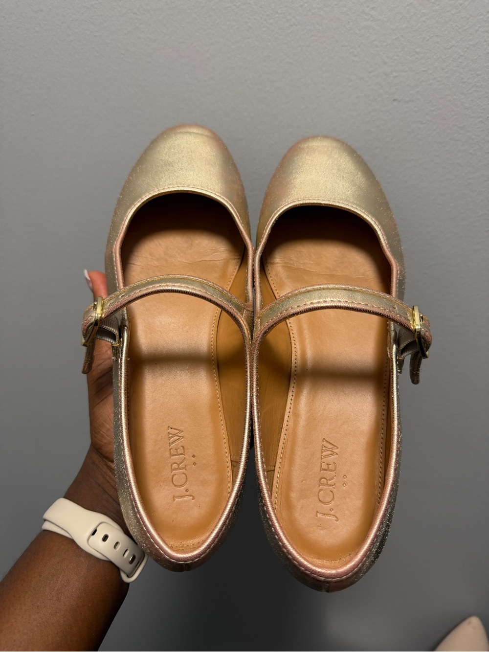 J. Crew Metallic Gold Mary Jane Flats